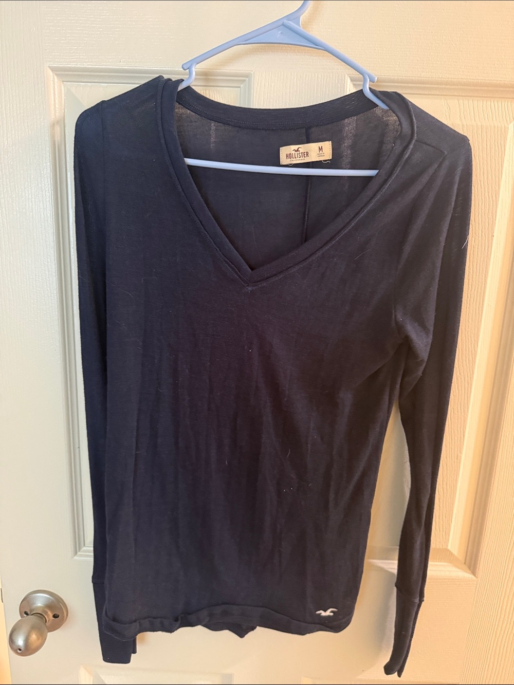Hollister Navy V-Neck Long Sleeve Tee